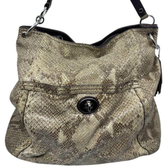 COACH Animal Embossed Leather Tan Shoulder Bag - Picture 1 of 15